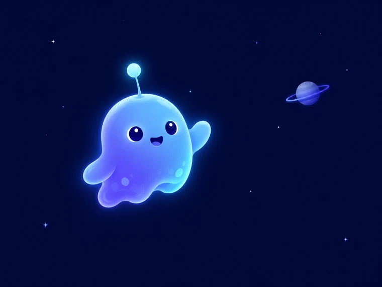 A small glowing blue ARA Labs space creature
