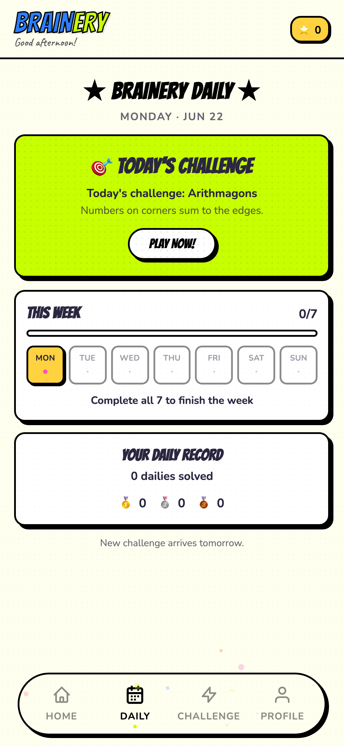 Brainery daily puzzle screen