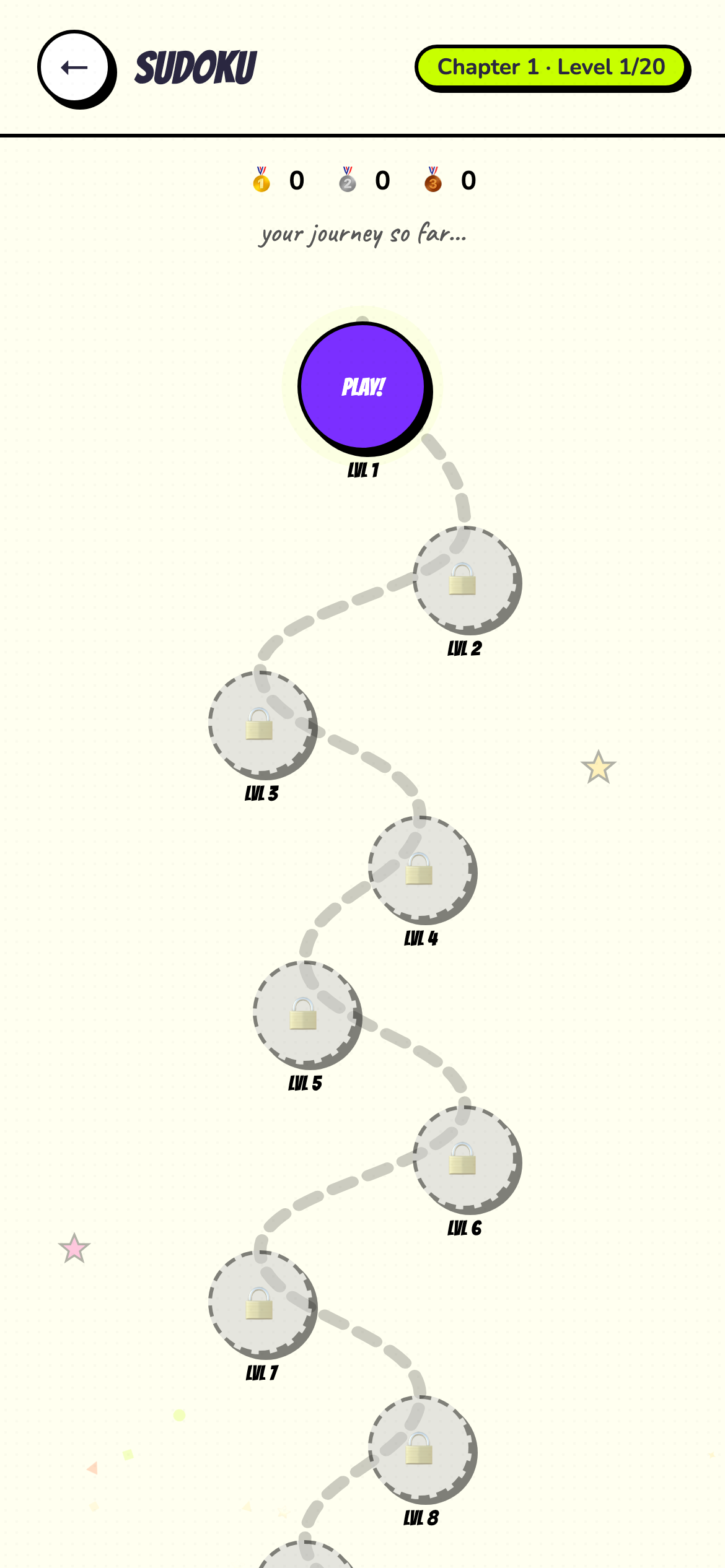 Brainery level map with chapter nodes and medals