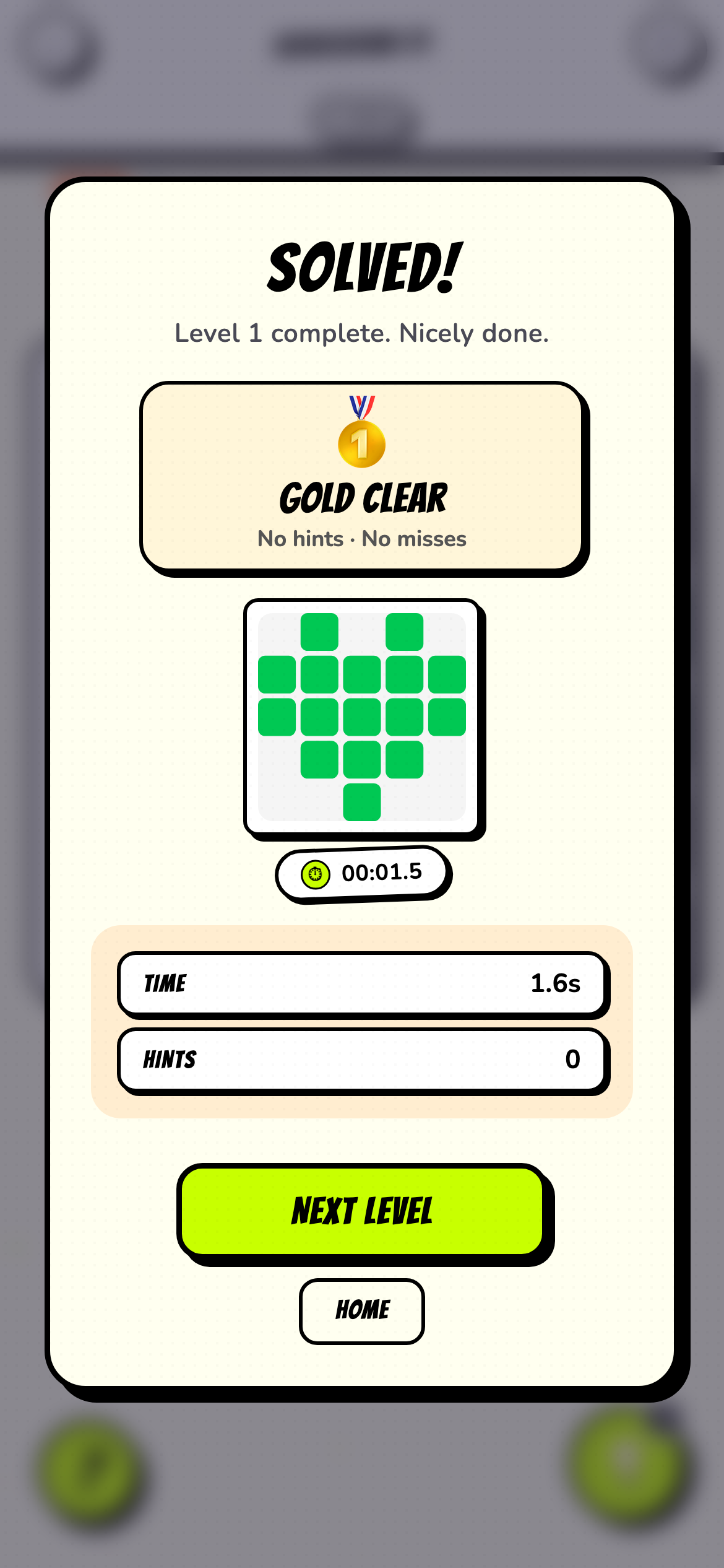 Brainery Gold Clear result with no hints and no misses